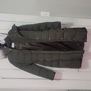 Cole Haan olive green women's long down double zipped coat. Like new. Size XS.